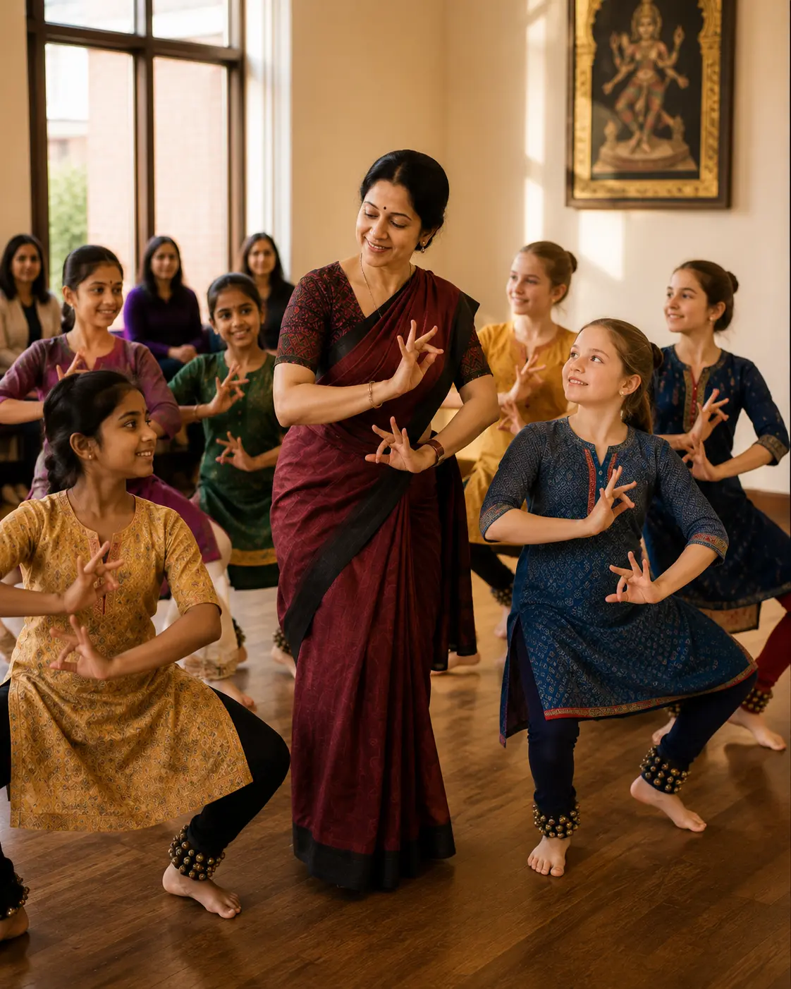 Natyarpana Bharatanatyam class with students and guru